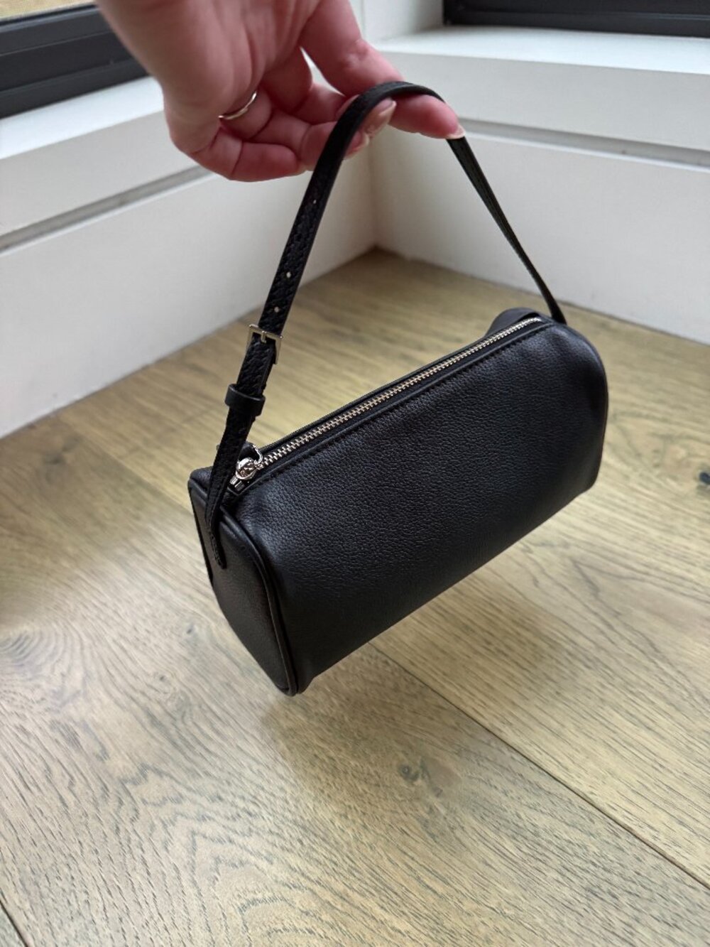 Black Mini Barrel Bag - Classic Leather Shoulder Bag